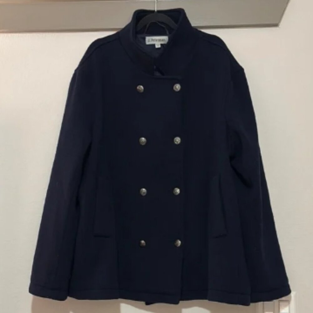 J. Peterman Navy 100% Lambs Wool Coat SZ XXL EUC